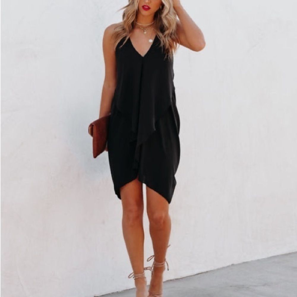 Bobbles and Lace halter top black mini dress with expose back